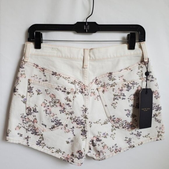 Rag & Bone Ellie Floral Print Denim Shorts, White - Picture 3 of 7